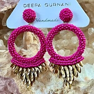 NWT Deepa Gurnani Beaded Fringe Hoop Chandeliers